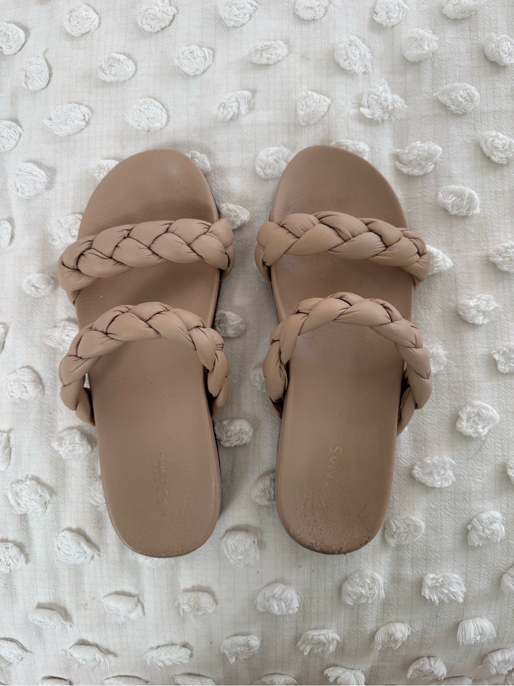 Kaanas Braided Double-Strap Slide Sandals - Taupe